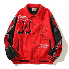 Autumn Winter American Punk Biker Baseball Jacket New Essential Street Hip-Hop Print