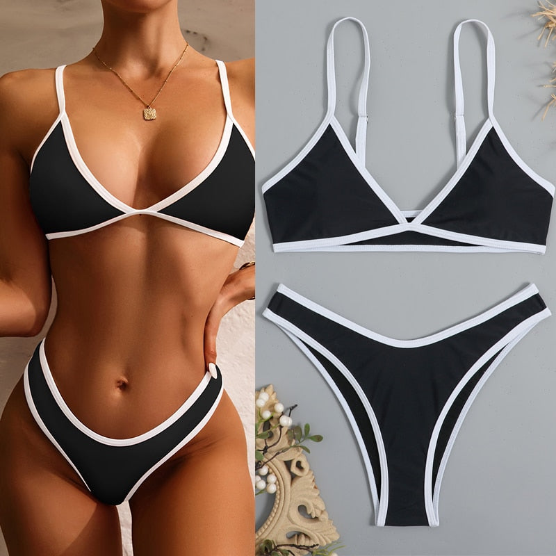 Retro Bikini Patchwork Swimsuit Thong Brazilian Sexy Swimwear