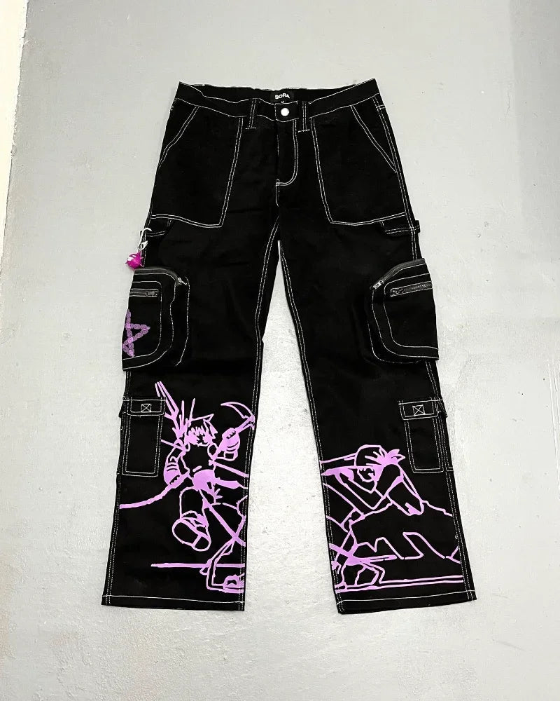 Men Fashion Harajuku Trend Jeans Printed Casual Streetwear