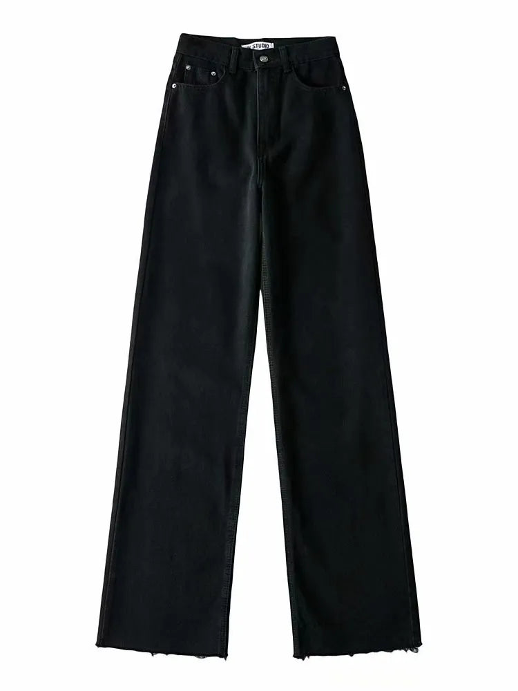 Straight Jeans Women High Waist Streetwear Light Blue Denim Pants Ladies Wide Leg