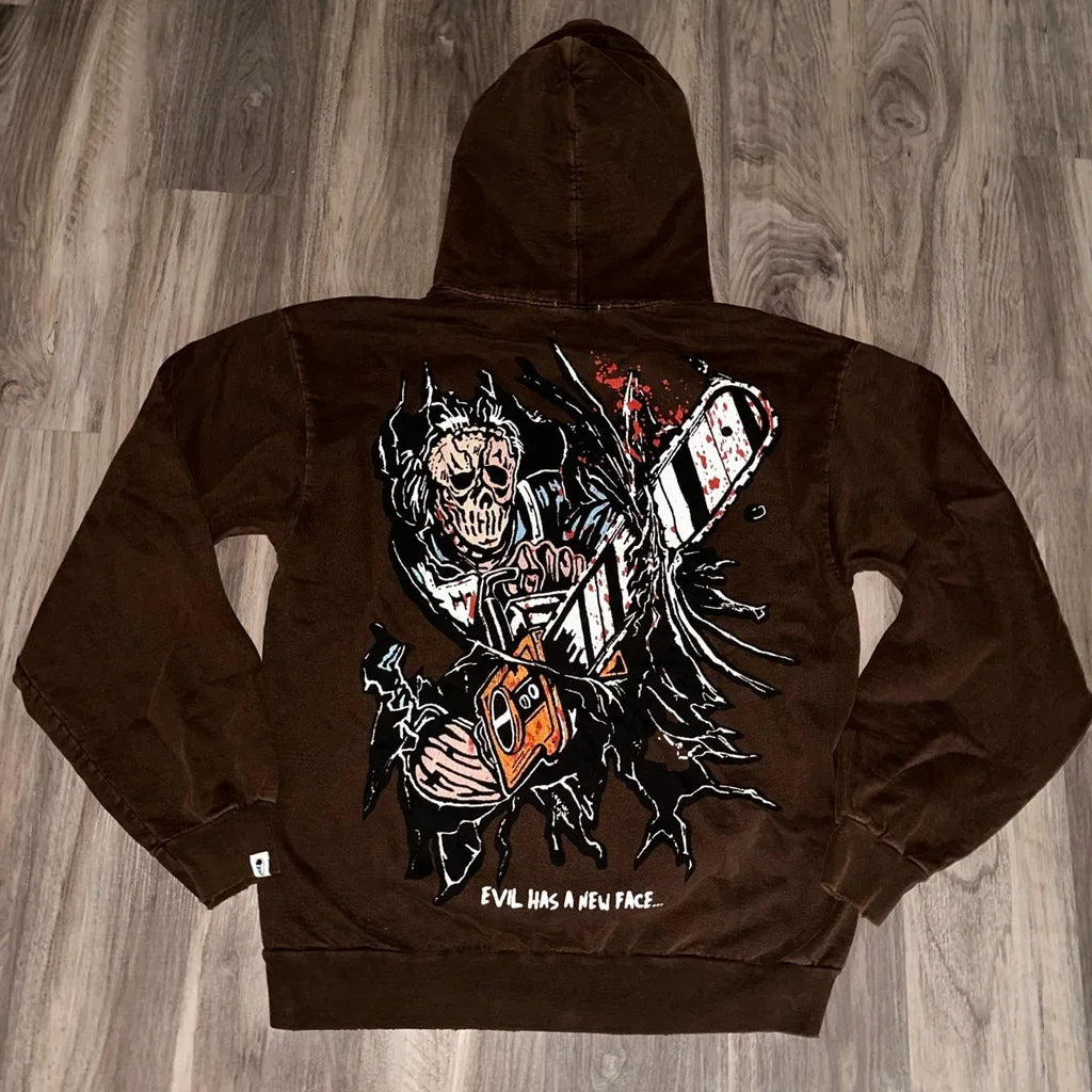 Skull Retro Men Hoodie Y2K Punk Streetwear