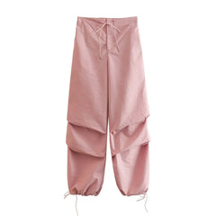 Autumn New Retro High Waist Jogging Pants Drawstring Foot Pleated Decoration Casual