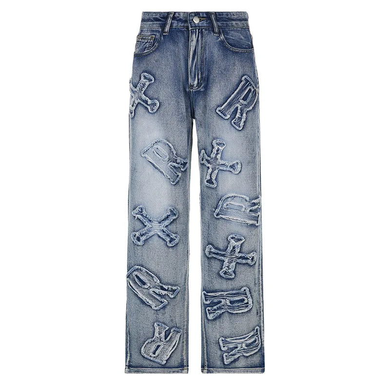 Y2K Patchwork Jeans High Waist Wide Leg