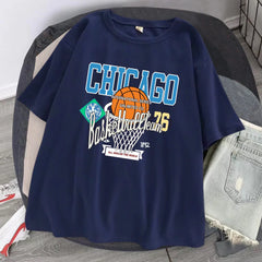 Chicago Basketball Team Mens Cotton T Shirts Oversize Hip Hop Clothing Casual All-math