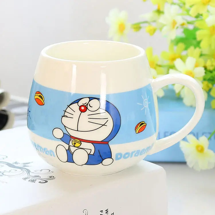 Cute Doraemon Hello Kitty Mug Ceramic Cup Fat Belly Cup Lovers Cup Creative Cartoon Bulb