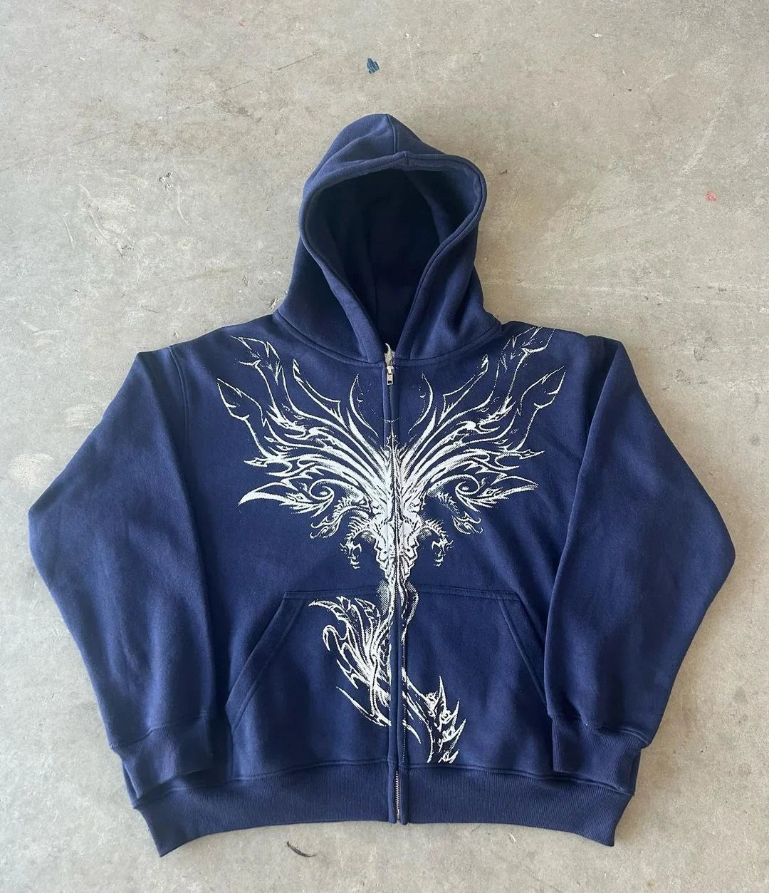 Men Hoodies Printed Pattern Zip Up Streetwear Punk