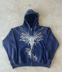 Men Hoodies Printed Pattern Zip Up Streetwear Punk