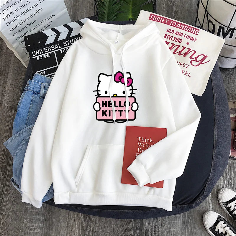 2024 New Casual Women's Sweatshirts Sanrio Hello Kitty Kawaii Tops Cute Hoodies