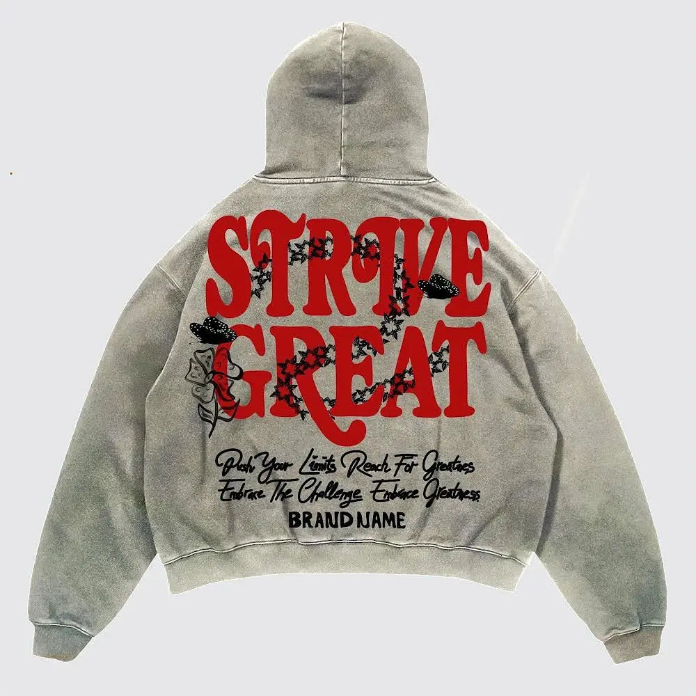 Letter Print Hoodies Men Graphic Top American Oversized Streetwear