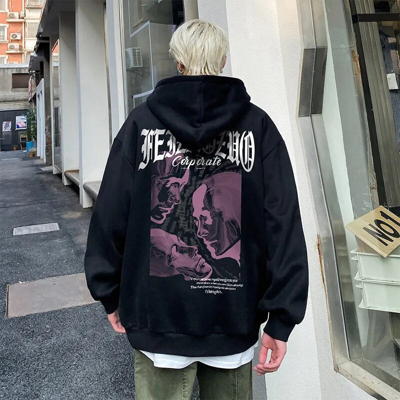 Men Gothic Printed Long Sleeve Hooded Hoodie for Autumn
