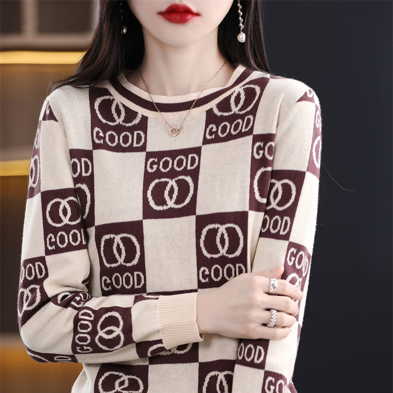 Sweater Women Cotton Round Neck Pullover Loose Long-Sleeved Ladies Top Knit Bottoming Shirt