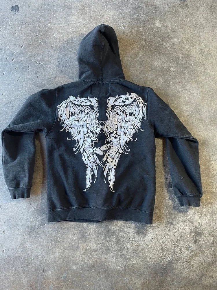 Men Hoodies Printed Pattern Zip Up Sweatshirt Streetwear 