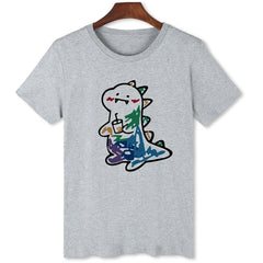 Cute Dinosaur Graffiti T-shirt Men Casual Summer