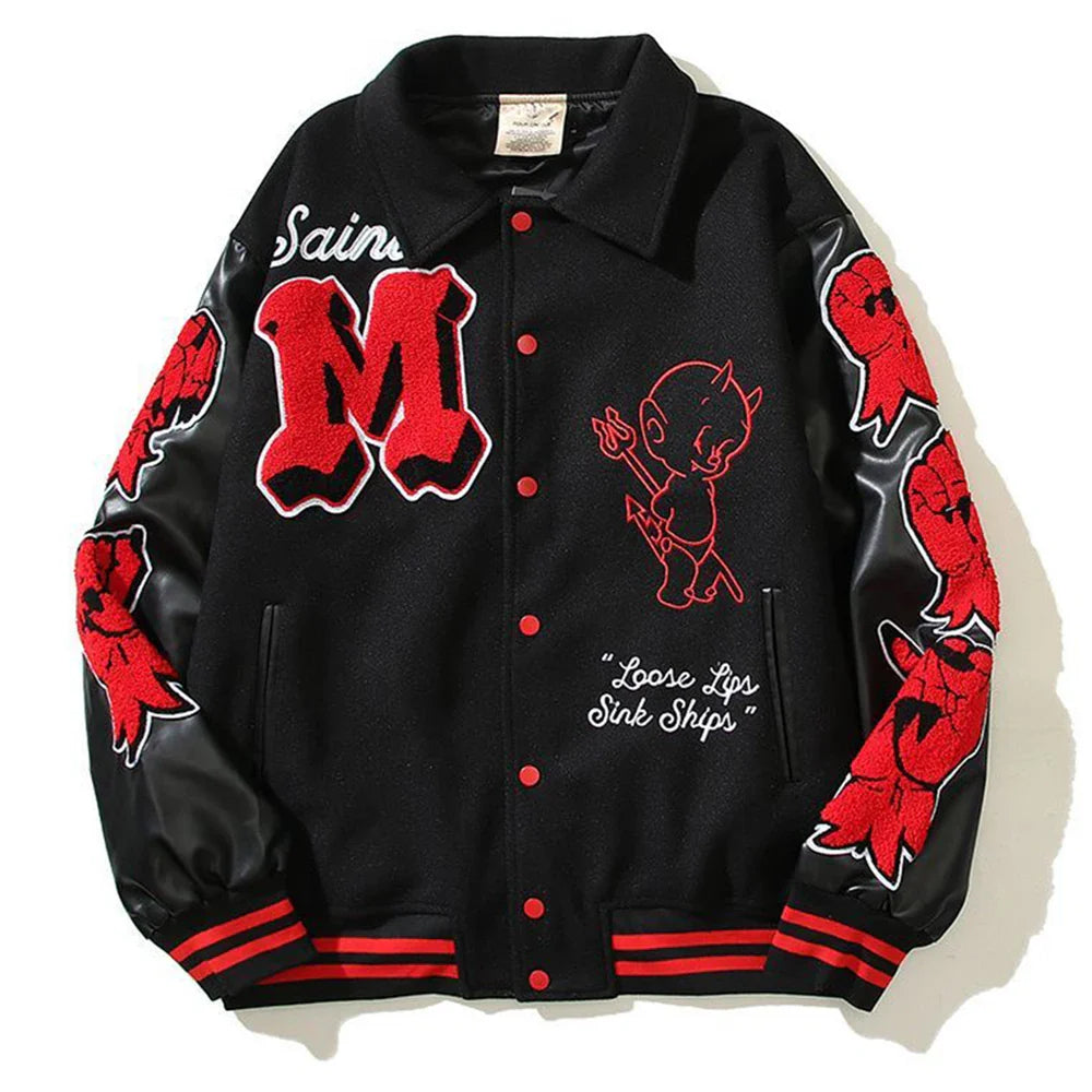 Autumn Winter American Punk Biker Baseball Jacket New Essential Street Hip-Hop Print