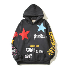 Y2k Graffiti Stars Letter Foam Stranger Things Fleece Hoodies for Men Pullover