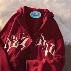 Letter Print Zip Up Hoodies Jacket Casual Hip Hop Harajuku Streetwear Y2K Clothes Tops