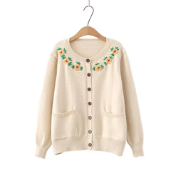 2023 Autumn Women's Floral Embroidered Cardigan: V-Neck Chic Sweater