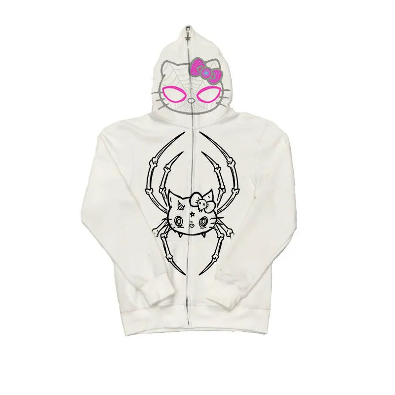 Spring Autumn Fashion Print Full Zipper High Street Hoodie Anime Tops Women Kawaii Clothes