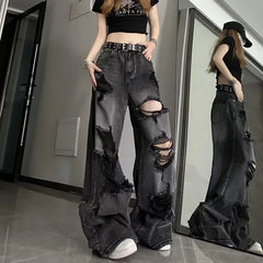Y2k Ripped Jeans Harajuku Gothic Grunge Baggy Streetwear Gyaru Trousers