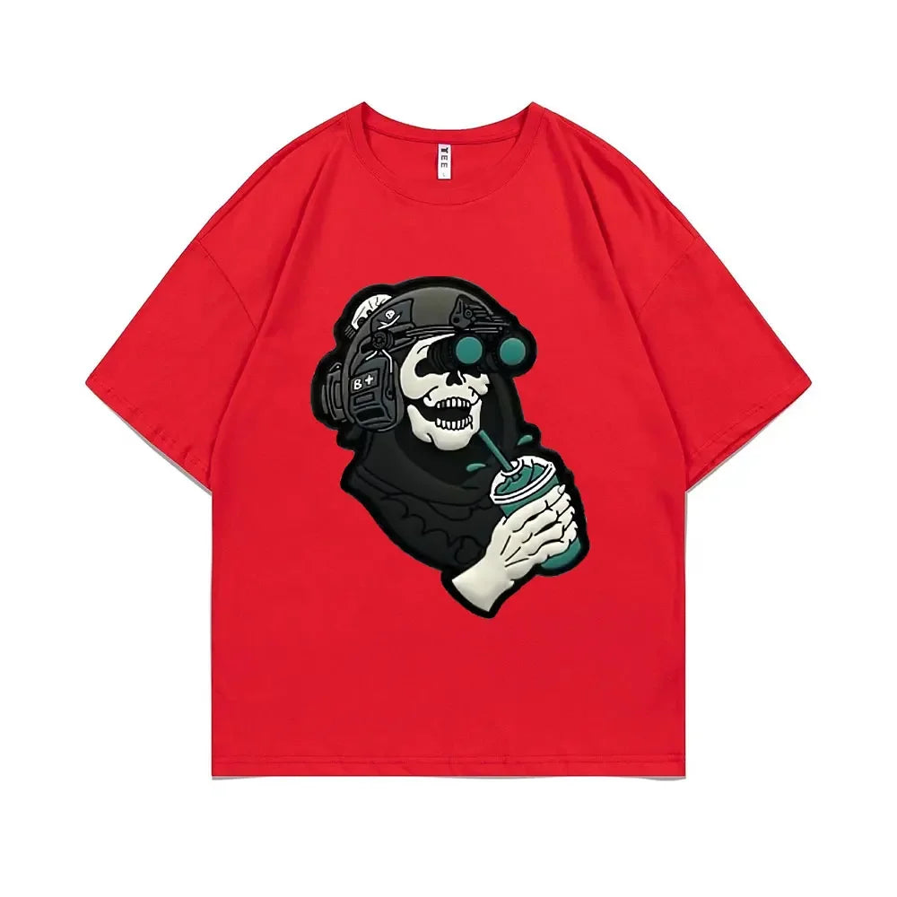 Men's Gothic Vintage Skeleton Coffee Graphic Print Tee