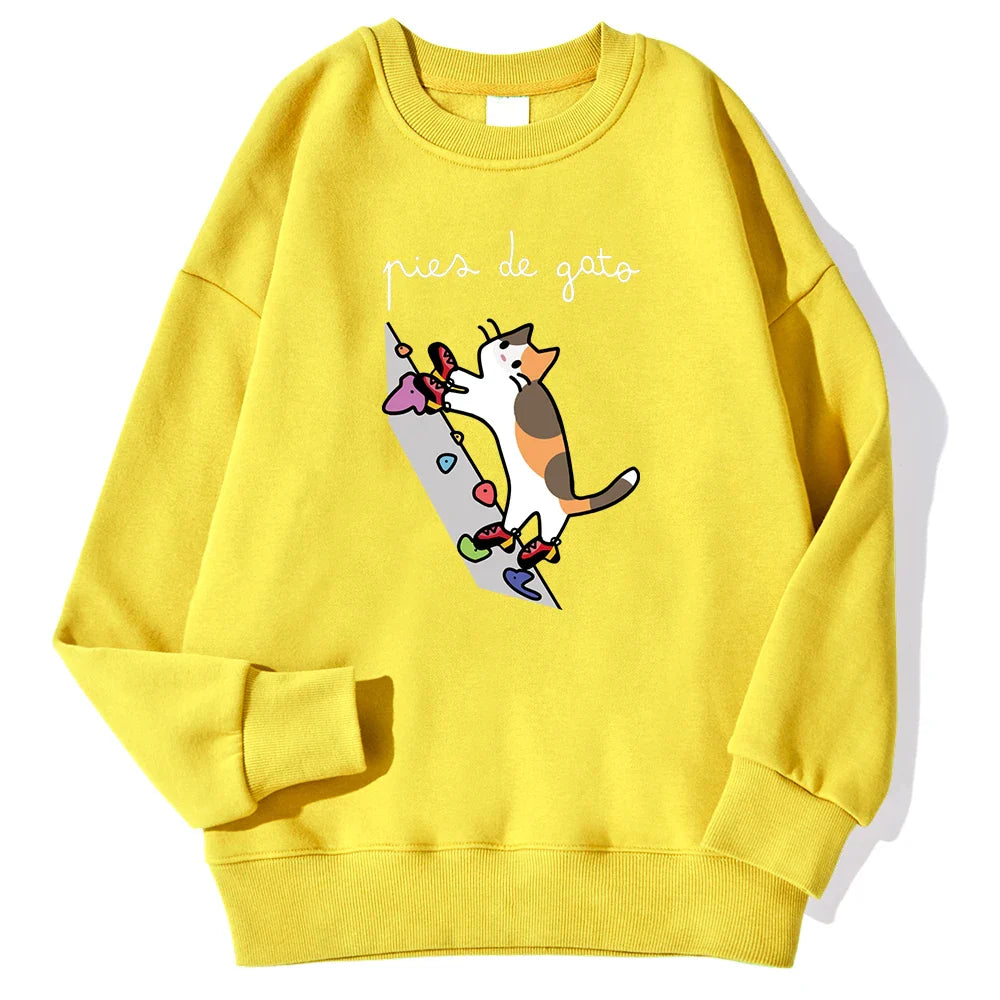 Brave Climbing Cat Printing Men Pullover Casual Trend Hoodies Harajuku