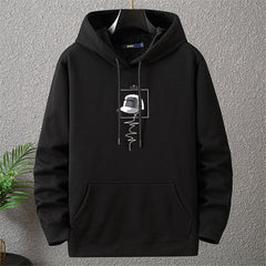 Autumn Winter Thick Fleece Hoodie Men Print Hooded Pullover Big Size Loose Hoodies Blue