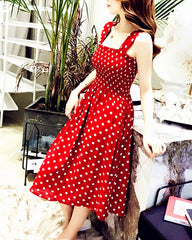 2024 Summer Befree Beach Long Vintage Dots Casual Ruffles Elegant Maxi Strap Camis