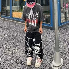 Skull Men High Street Loose Straight Leg Wide-leg Pants