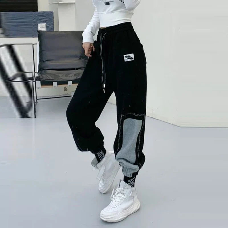 Korean Contrast Joggers: Autumn Winter Streetwear for Women