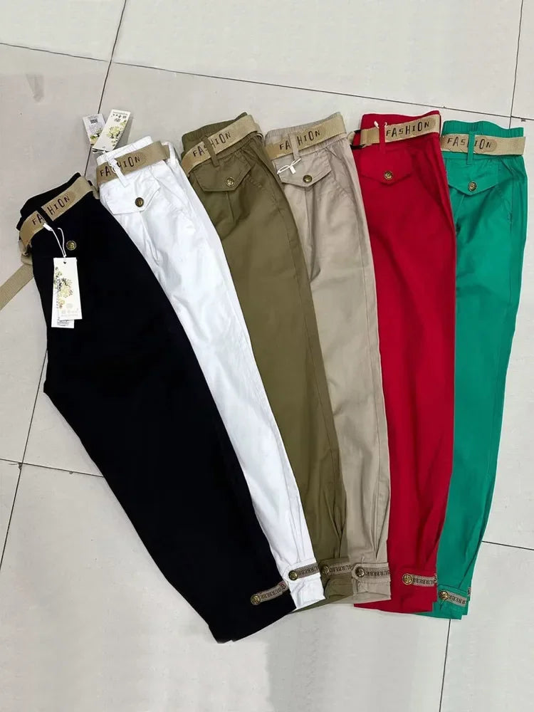 Cotton Metal buttons high-quality Solid Color Pants 2024 Autumn Spring Loose Casual