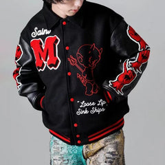 Autumn Winter American Punk Biker Baseball Jacket New Essential Street Hip-Hop Print