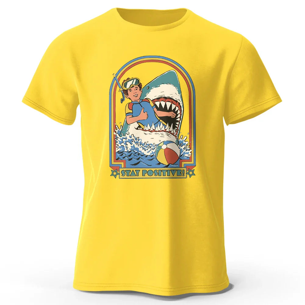 Men Stay Positive Printed Cotton Classic Vintage Funny Tops Tees