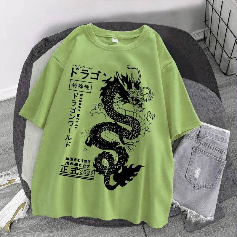 2024 Dragon Print T-Shirt Streetwear