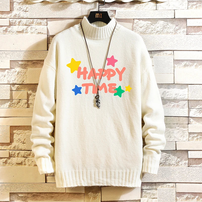 2023 Winter Turtleneck Sweater Harajuku Graphic Knitwear for Couples