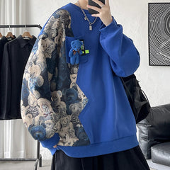Bear Vibes Y2K Streetwear Contrast Color Men Sweatshirt Harajuku Oversized Style