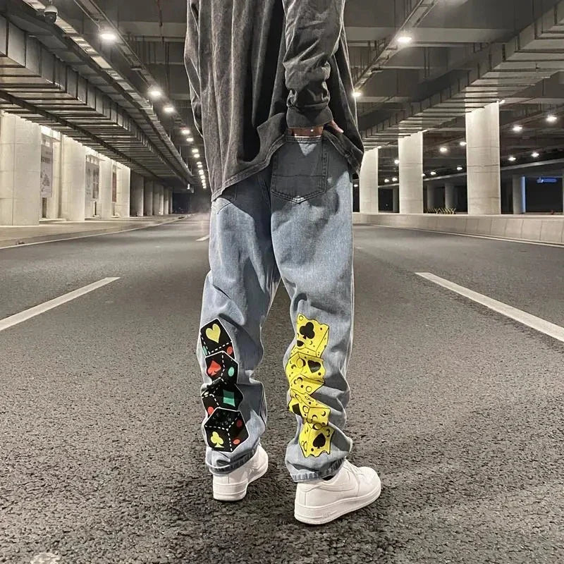 Men's Retro Y2K Black Denim Jeans Hip-Hop Loose Fit