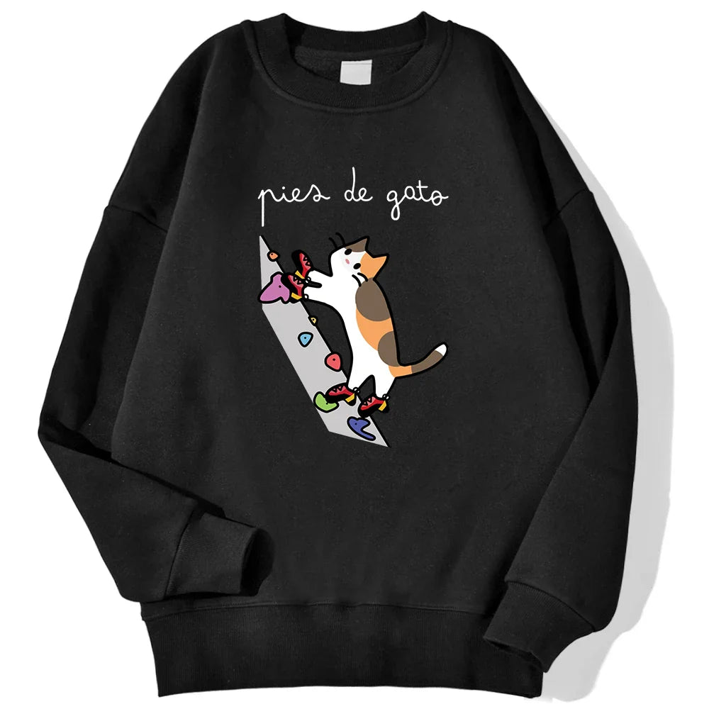 Brave Climbing Cat Printing Men Pullover Casual Trend Hoodies Harajuku