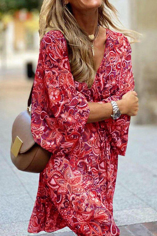 Floral V Neck Mini Dress