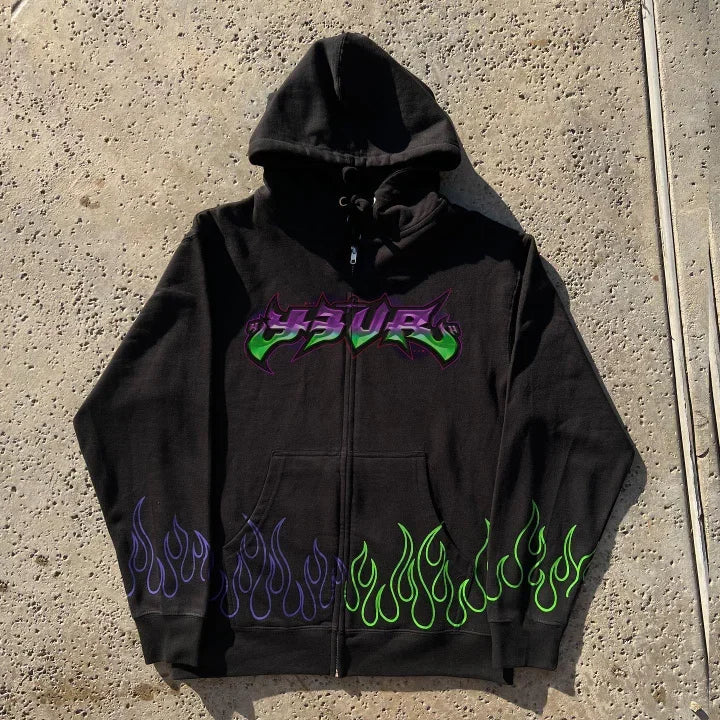 Y2K Women Clothing Full Zipper Fleece Hoodies Pullover Printed Gothic Vintage
