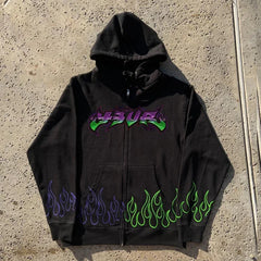 Y2K Women Clothing Full Zipper Fleece Hoodies Pullover Printed Gothic Vintage