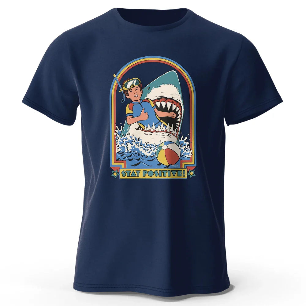 Men Stay Positive Printed Cotton Classic Vintage Funny Tops Tees