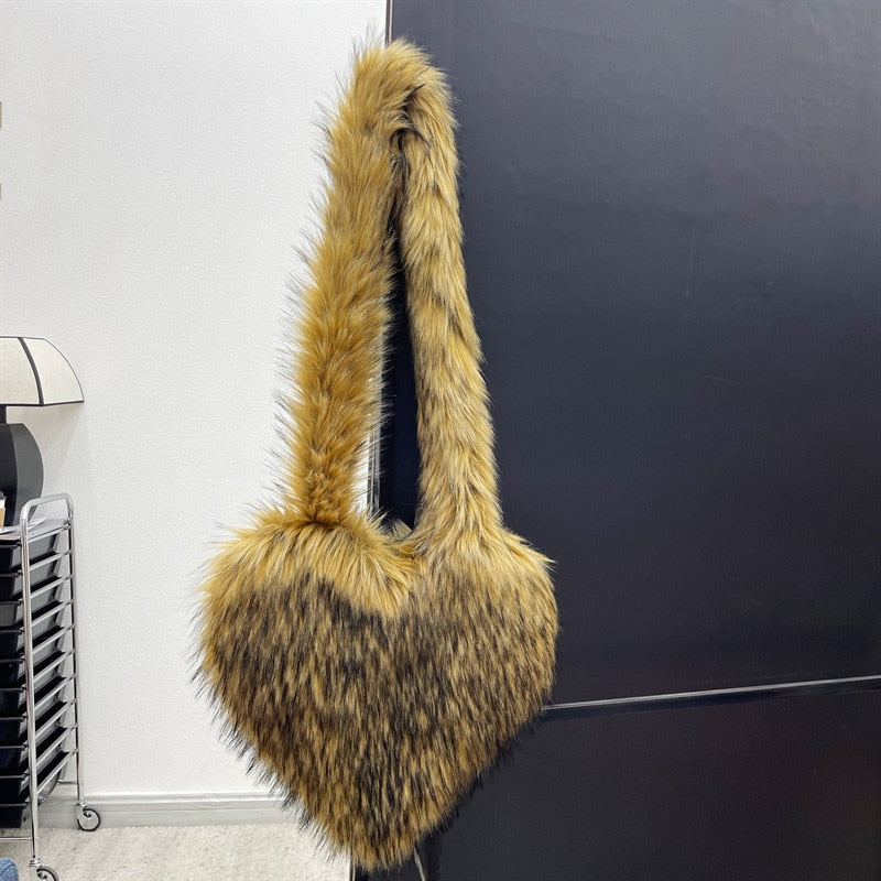 Faux Fur Heart Shoulder Bag