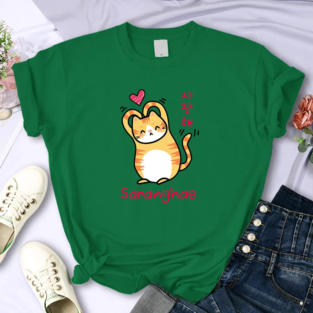 Cat Love Women's Tee Hip Hop Vintage Casual
