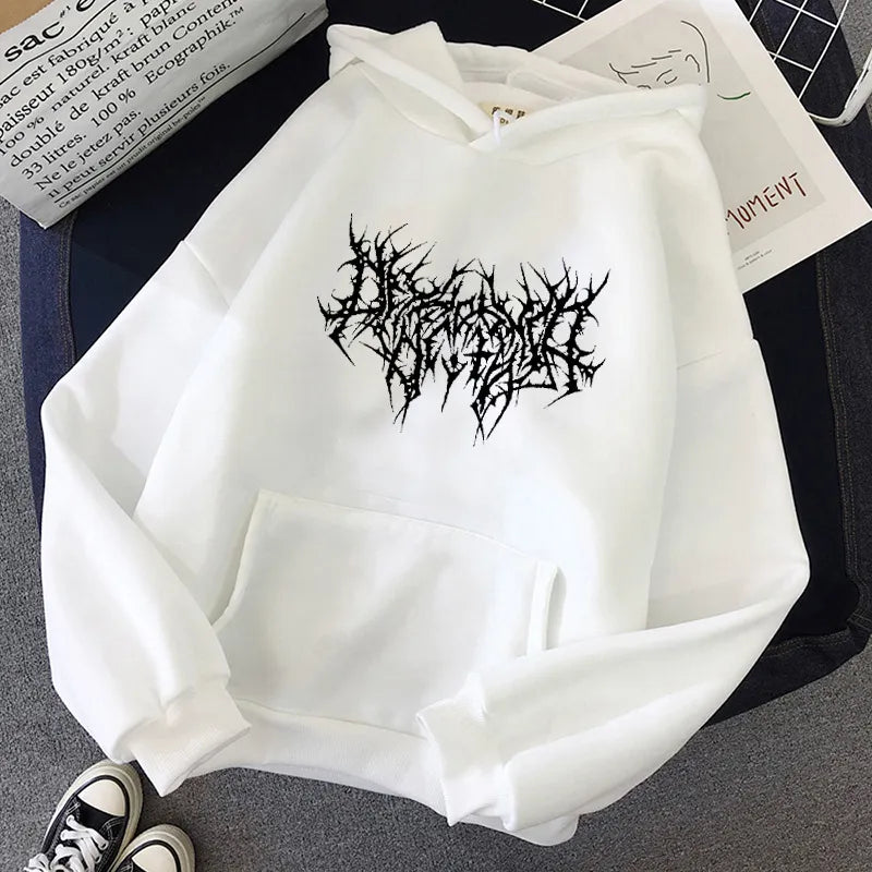 Y2K Print Hoodie Women Gothic Tops