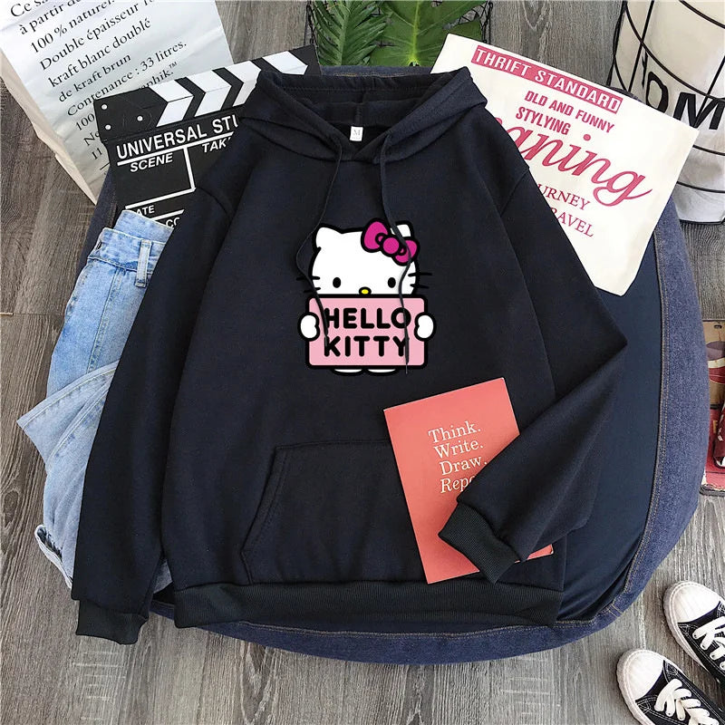 2024 New Casual Women's Sweatshirts Sanrio Hello Kitty Kawaii Tops Cute Hoodies