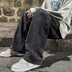 Men Jeans Casual High Street Straight Loose Wide Leg Jeans Baggy