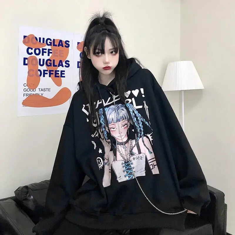 Japanese Anime Hip-hop Cartoon Hooded Hoodie Couple