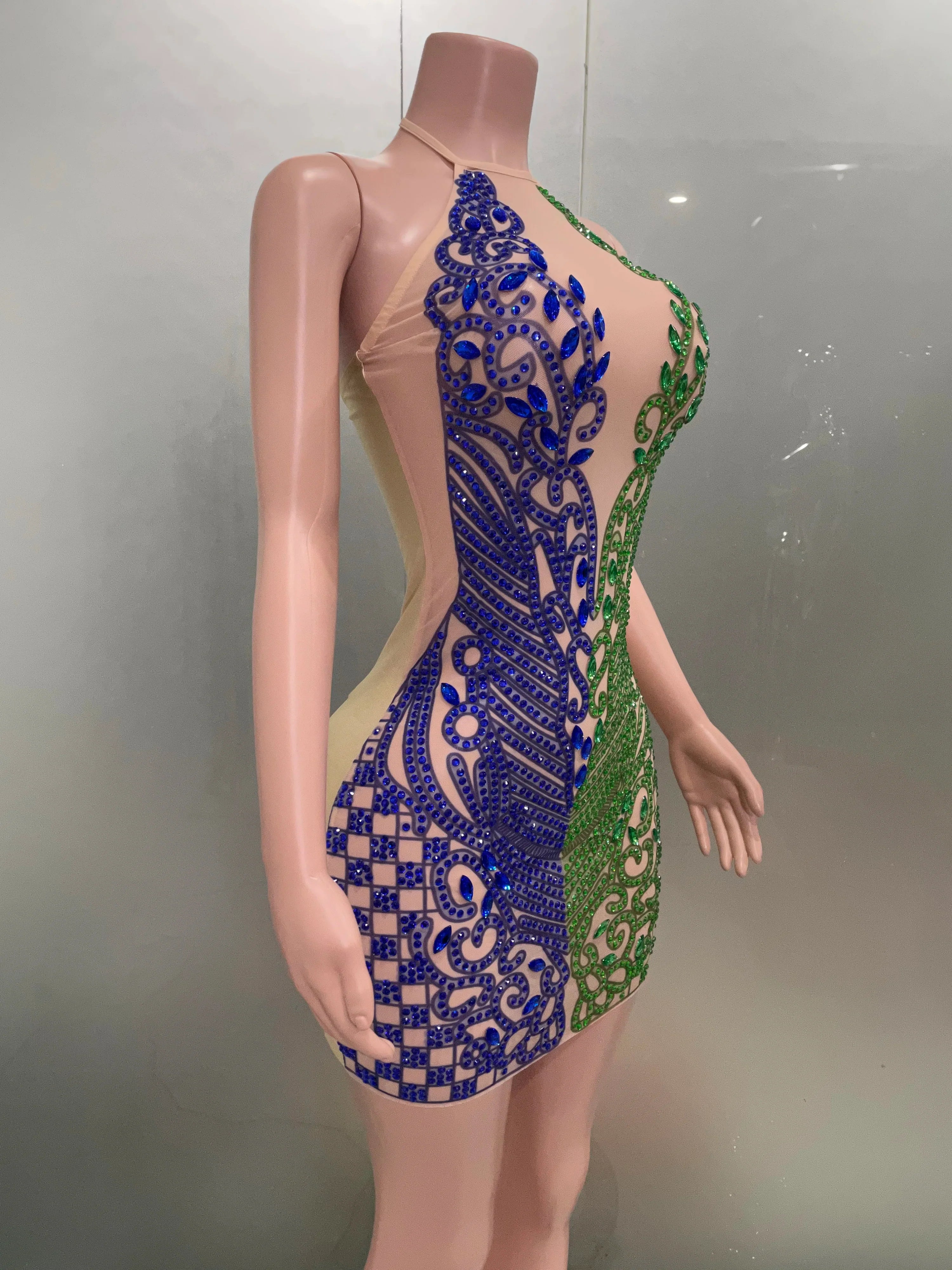 Sparkly Rhinestone Mesh Mini Dress