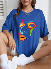 Lady Face Design T-Shirt Casual