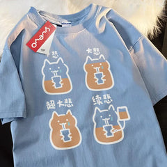 Purrfect Perk: Cozy Cat Coffee Tee with Slouchy Sleeves and Eye-Catching Design